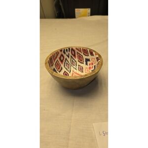 Mesa Inspired Living Mango Wood Printed Bowl Colorful Diamond Design